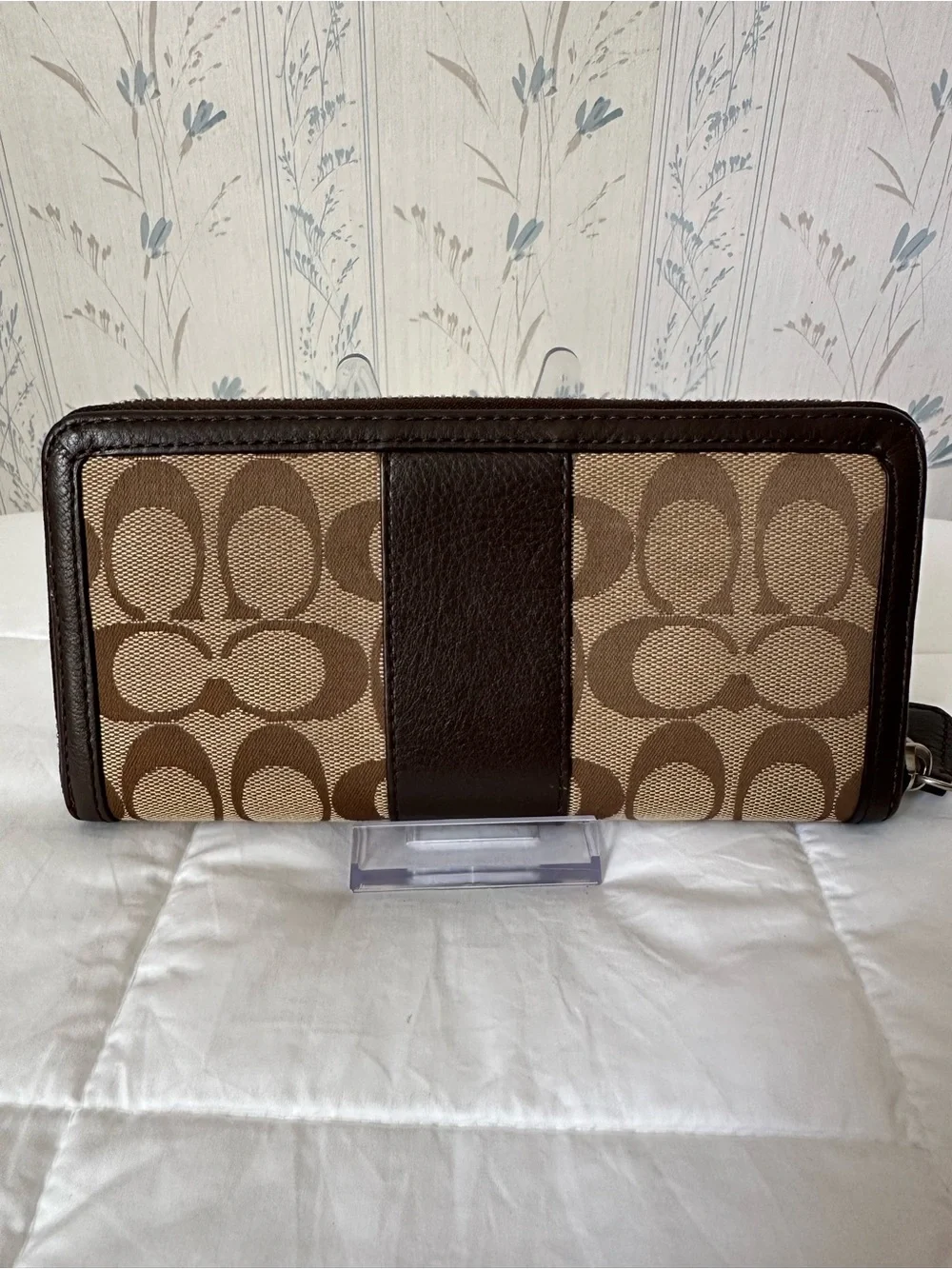Coach Brown Signature Canvas Zip Wallet